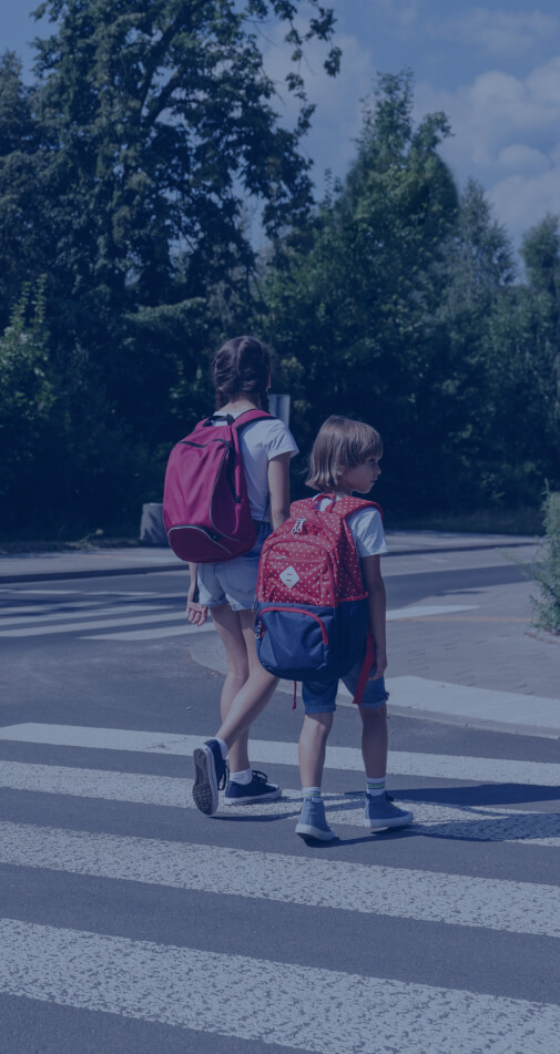 child pedestrians using crosswalk